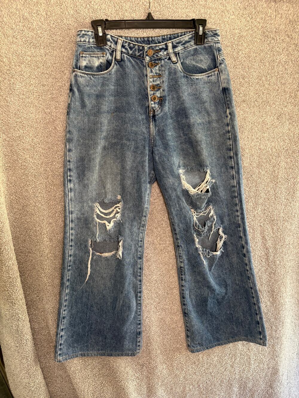 Lola Premium Mom Flare Jeans Distressed Button Fly Y2K